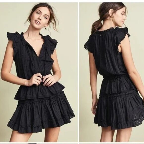 MISA Los Angeles Black Dress 100% Cotton Ruffles Small - Picture 1 of 6
